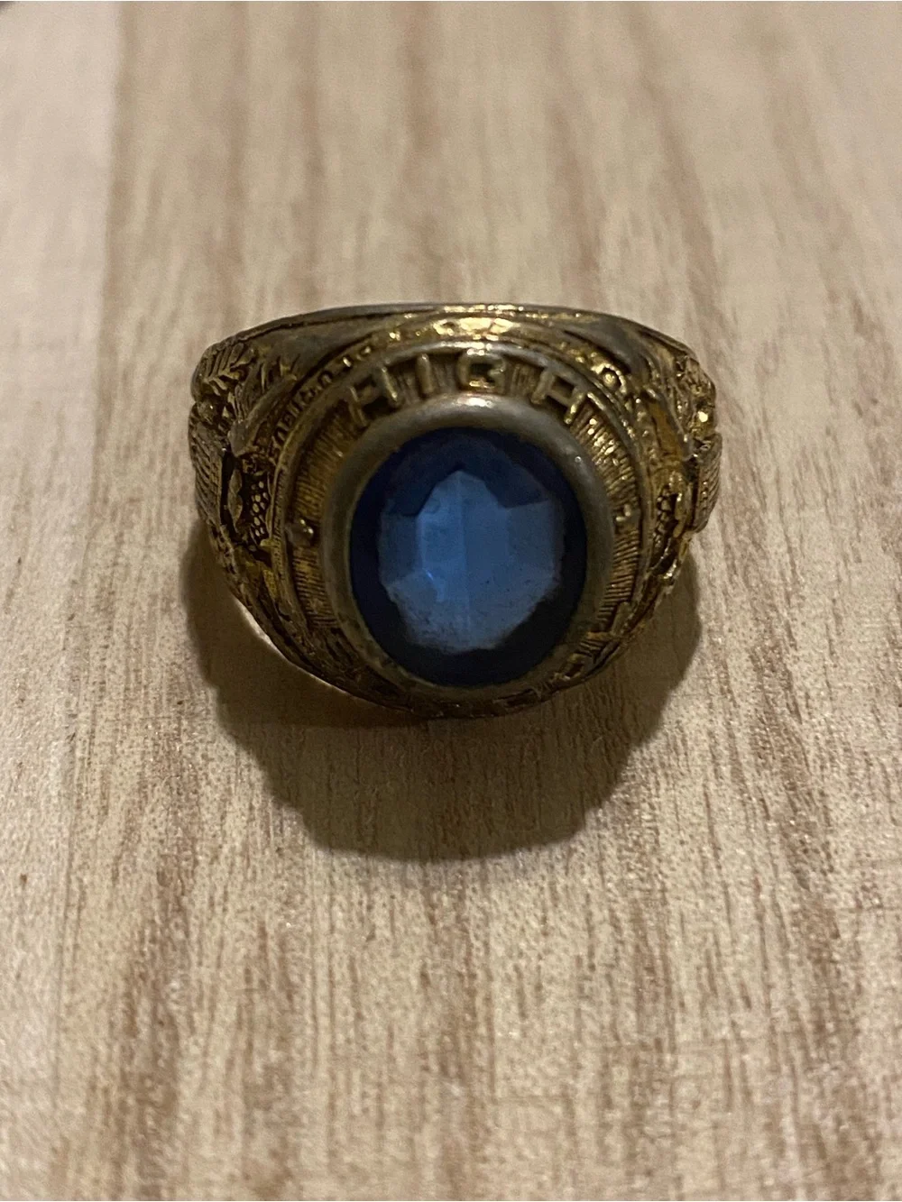 Gold-Tone Men's Ring with Blue Stone